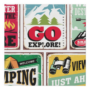 Hiking and camping retro signs collection. Outdoor