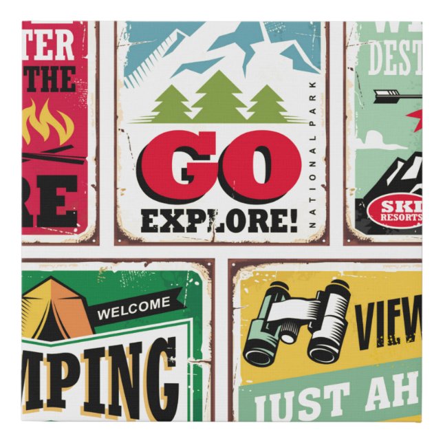 Hiking and camping retro signs collection. Outdoor (Front)