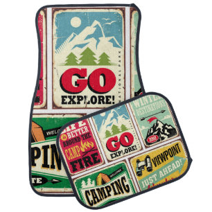 Hiking and camping retro signs collection. Outdoor Car Floor Mat