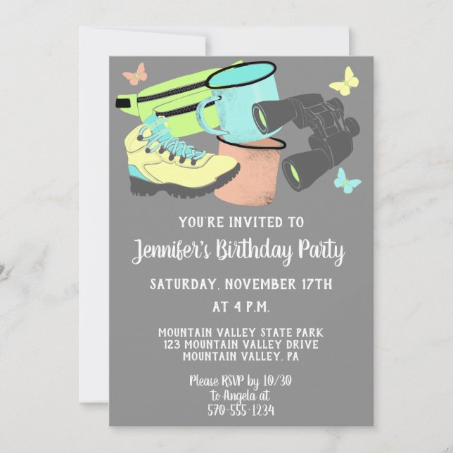 Hiking and Outdoor Gear in Pastel Colors Custom Invitation (Front)