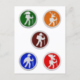 Hiking Animal Trail Markers on White Background Postcard