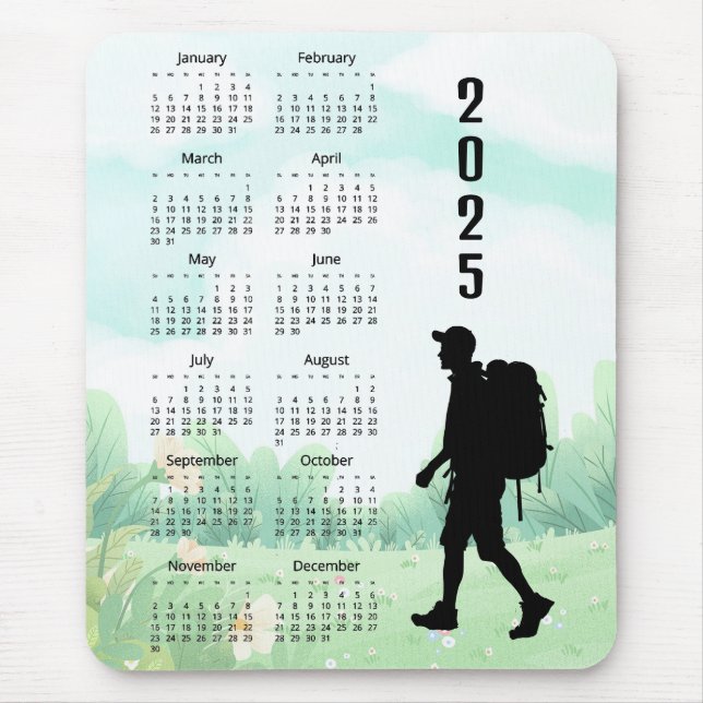 Hiking Backpacking Design 2025 Calendar Mouse Pad (Front)
