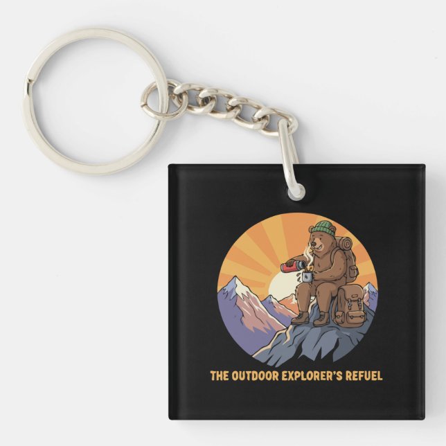 Hiking Bear Coffee Break | Cute Outdoor Explorer's Keychain (Front)