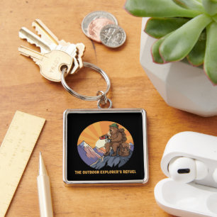 Hiking Bear Coffee Break Cute Outdoor Explorer's Keychain