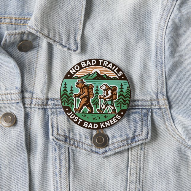 Hiking Bears With Backpacks No Bad Trails Button (In Situ)