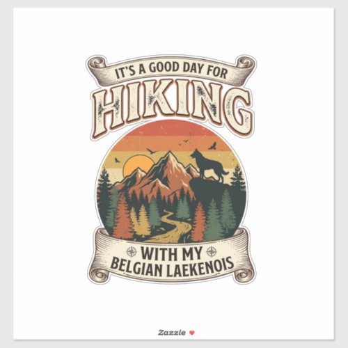 Hiking Belgian Laekenois Dog Mountain Sunset Fores Sticker