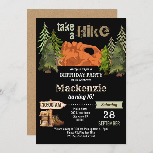 Hiking Birthday Party Invitation (Front/Back)