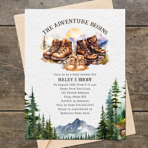 Hiking Boots Adventure Neutral Baby Shower Invitation
