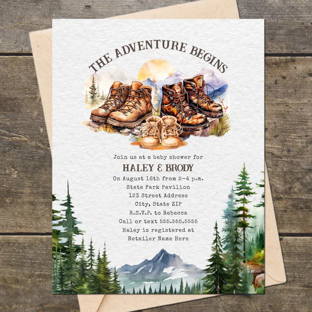 Hiking Boots Adventure Neutral Baby Shower Invitation | Zazzle