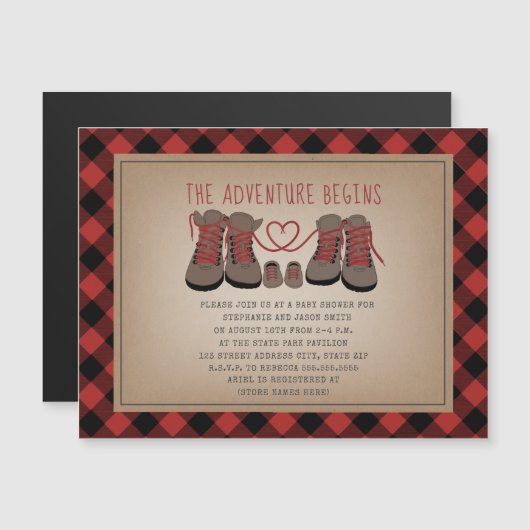 Hiking Boots Buffalo Plaid Adventure Baby Shower (Front/Back)