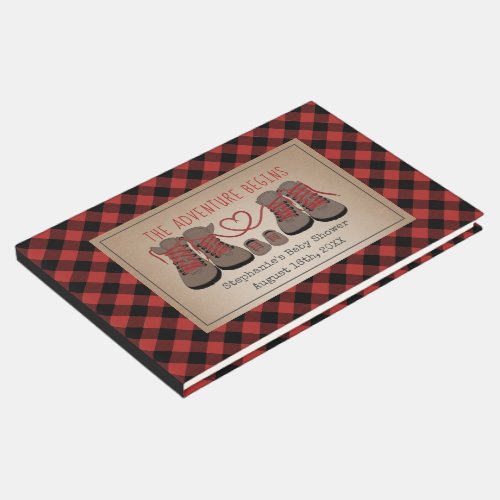 Hiking Boots Buffalo Plaid Adventure Baby Shower Guest Book