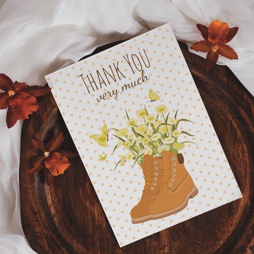 Hiking Boots  Flowers Folded Thank You Card