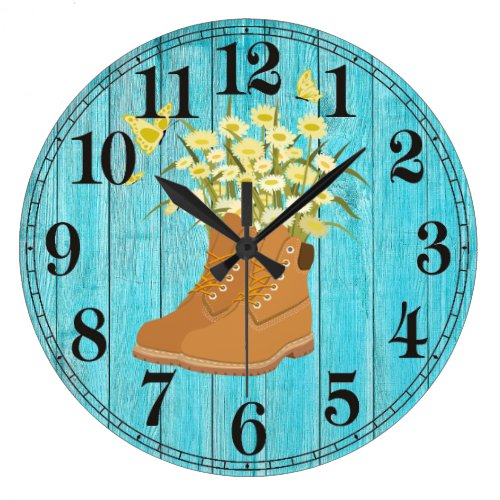 Hiking Boots &amp; Flowers Round (Large) Wall Clock