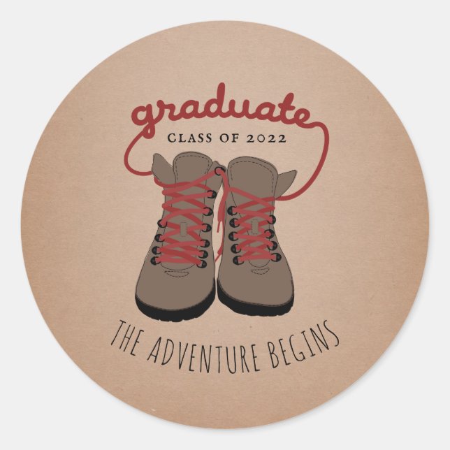 Hiking Boots Graduation The Adventure Begins Classic Round Sticker (Front)