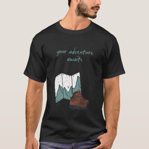 Hiking Boots Map Your Adventure Awaits Mountain Ca T_Shirt