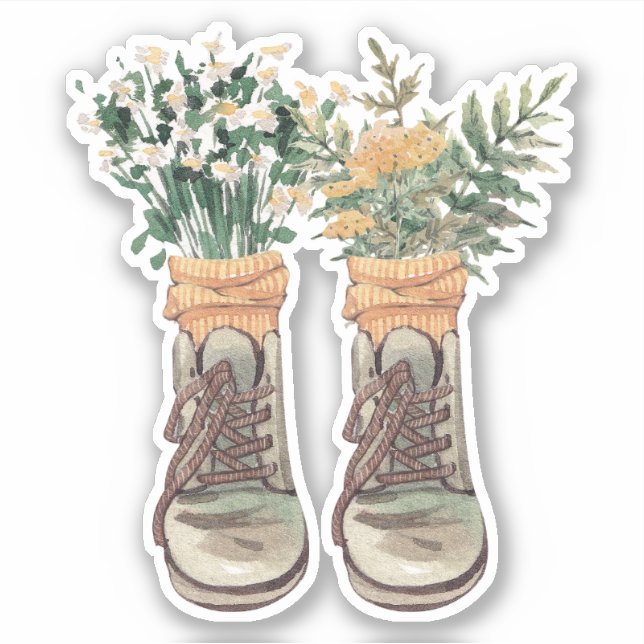 Hiking Boots & Wildflowers Sticker (Front)