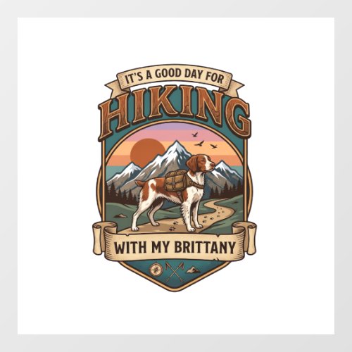 Hiking Brittany Dog Backpack Mountains Window Cling
