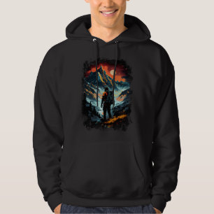 Hiking camping mountains sunset hiker retro 70s vi hoodie