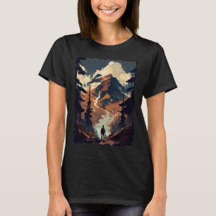 Hiking camping mountains sunset hiker retro 70s vi T-Shirt