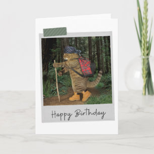 Hiking Cat Funny Birthday Card