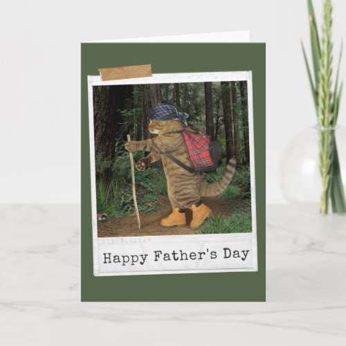 Hiking Cat Happy Fathers Day Card