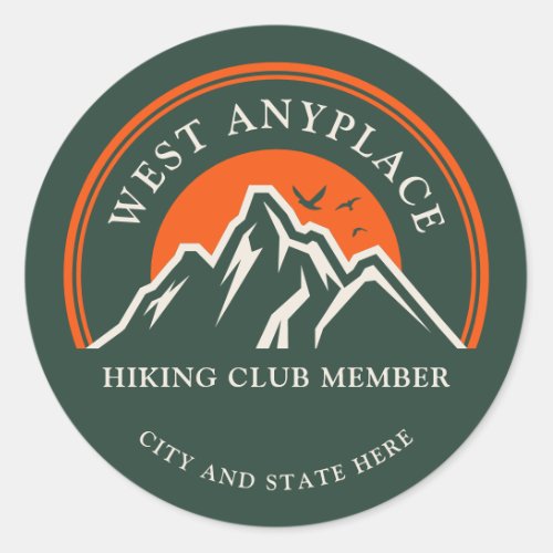 Hiking Club Logo Custom Name Business Employee Classic Round Sticker