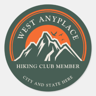 Hiking Club Logo Custom Name Business Employee Classic Round Sticker