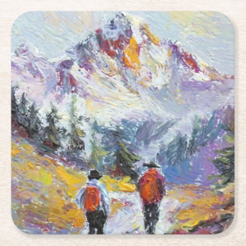 Hiking â Colorado Mountains Painting â  Square Paper Coaster