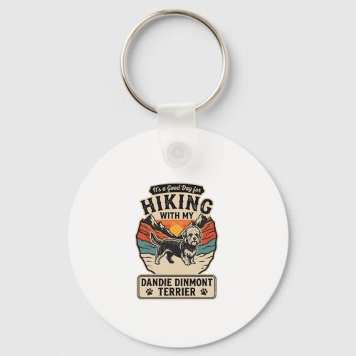 Hiking Dandie Dinmont Terrier Dog Mountain Sunset Keychain