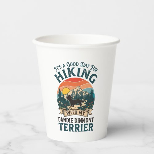 Hiking Dandie Dinmont Terrier Dog Mountains Sunset Paper Cups