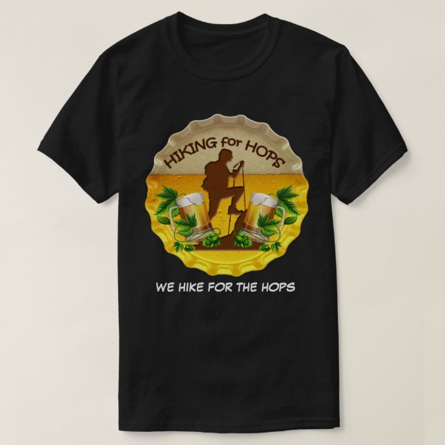 Hiking for Hops Dark Tee Shirt & Bottle Cap Logo (Design Front)