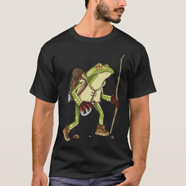 Hiking Frog Animal T-Shirt (Front)