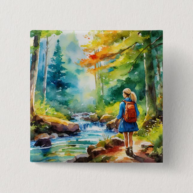 Hiking Girl Button (Front)