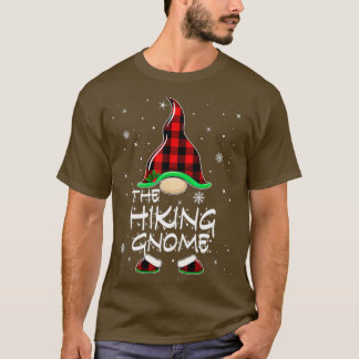 Hiking Gnome Buffalo Plaid Matching Family Christm T-Shirt