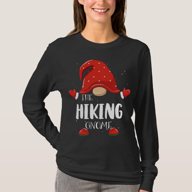 Hiking Gnome Matching Family Christmas Pajama T-Shirt (Front)
