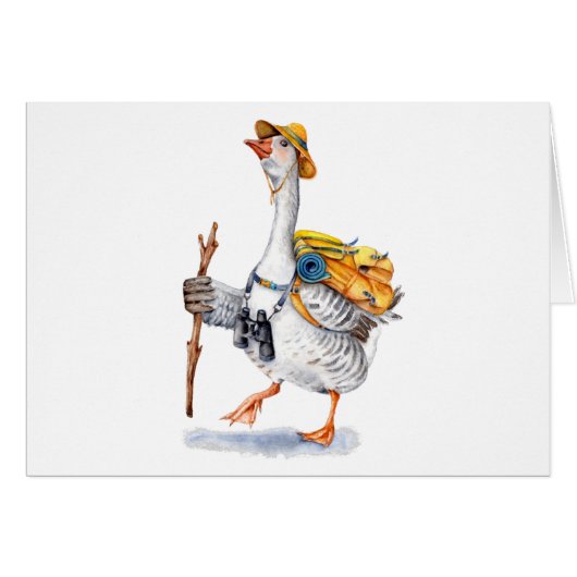 Hiking Goose with Backpack and Binoculars Cards (Front Horizontal)