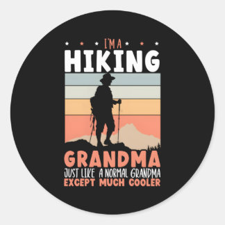 Hiking Grandma Mountain Climbing Hiker Grandmother Classic Round Sticker
