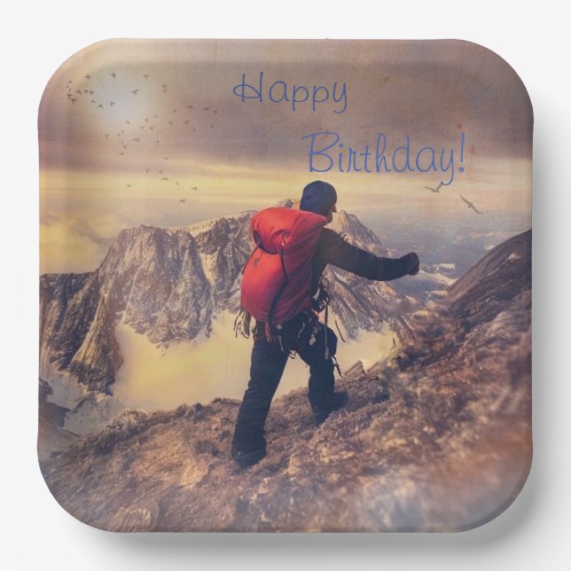 Hiking Happy Birthday Paper Plates (Front)