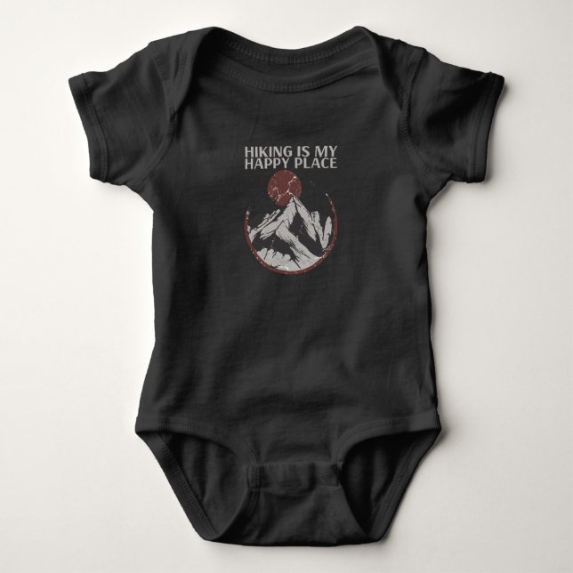 Hiking - Hiking Is My Happy Place Baby Bodysuit (Front)