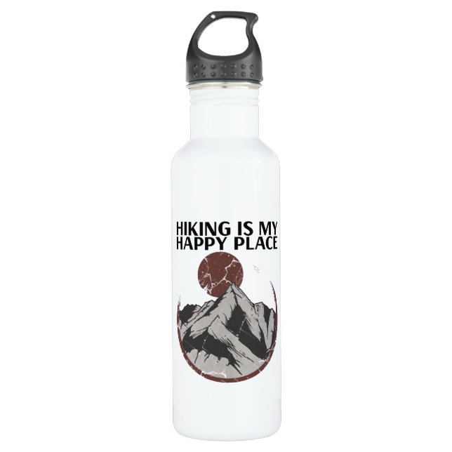 Hiking - Hiking Is My Happy Place Stainless Steel Water Bottle (Front)