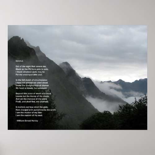 Hiking in the clouds_ Invictus poem poster
