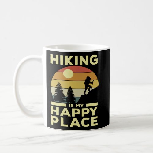 Hiking is My Happy Place Retro Sunset Mountain Cli Coffee Mug