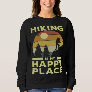 Hiking is My Happy Place Retro Sunset Mountain Cli Sweatshirt