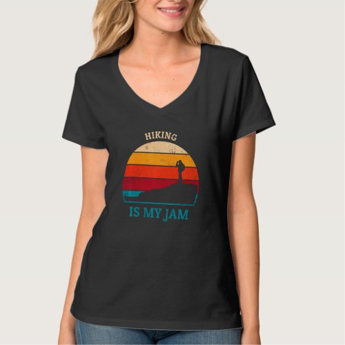 Hiking is My Jam Cool Retro Sunset Trail Backpacki T_Shirt