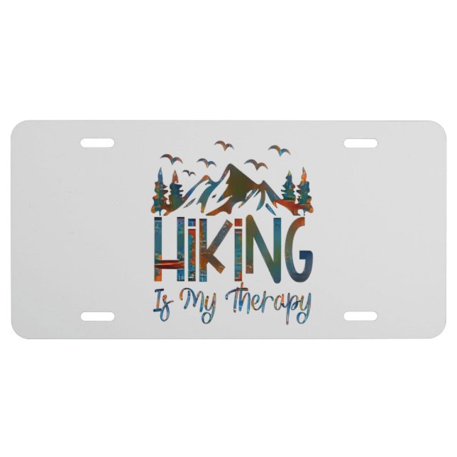 Hiking Is My Therapy, Funny Hiking License Plate (Front)