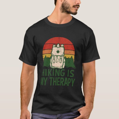 Hiking Is My Therapy Retro Vintage Sunset T_Shirt
