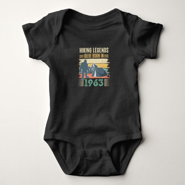 hiking legends were born in1963 baby bodysuit (Front)