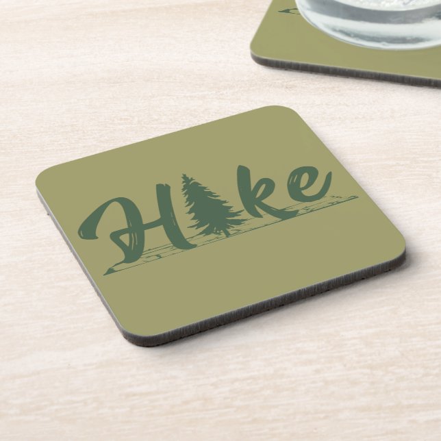 Hiking logo hike hikers with pine tree beverage coaster (Left Side)