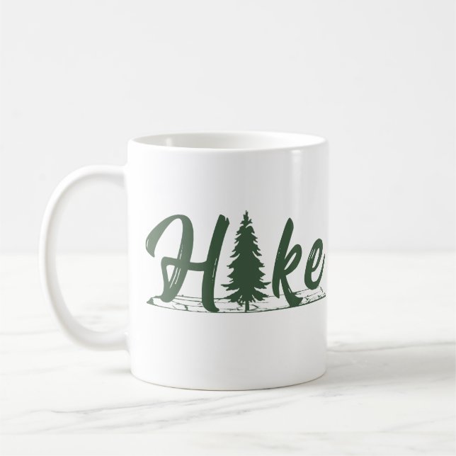 Hiking logo hike hikers with pine tree coffee mug (Left)