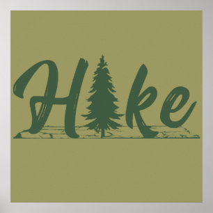 Hiking logo hike hikers with pine tree poster